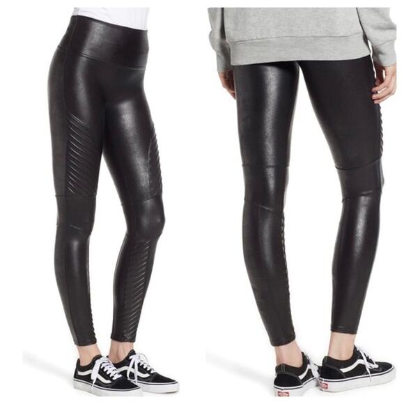 SPANX Black Faux Leather Moto Leggings L - Picture 11 of 12